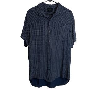 Rollas Mens Short Sleeve Button Up Shirt Medium Blue Grid Casual Relaxed Viscose